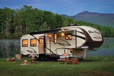 travel trailer at campsite